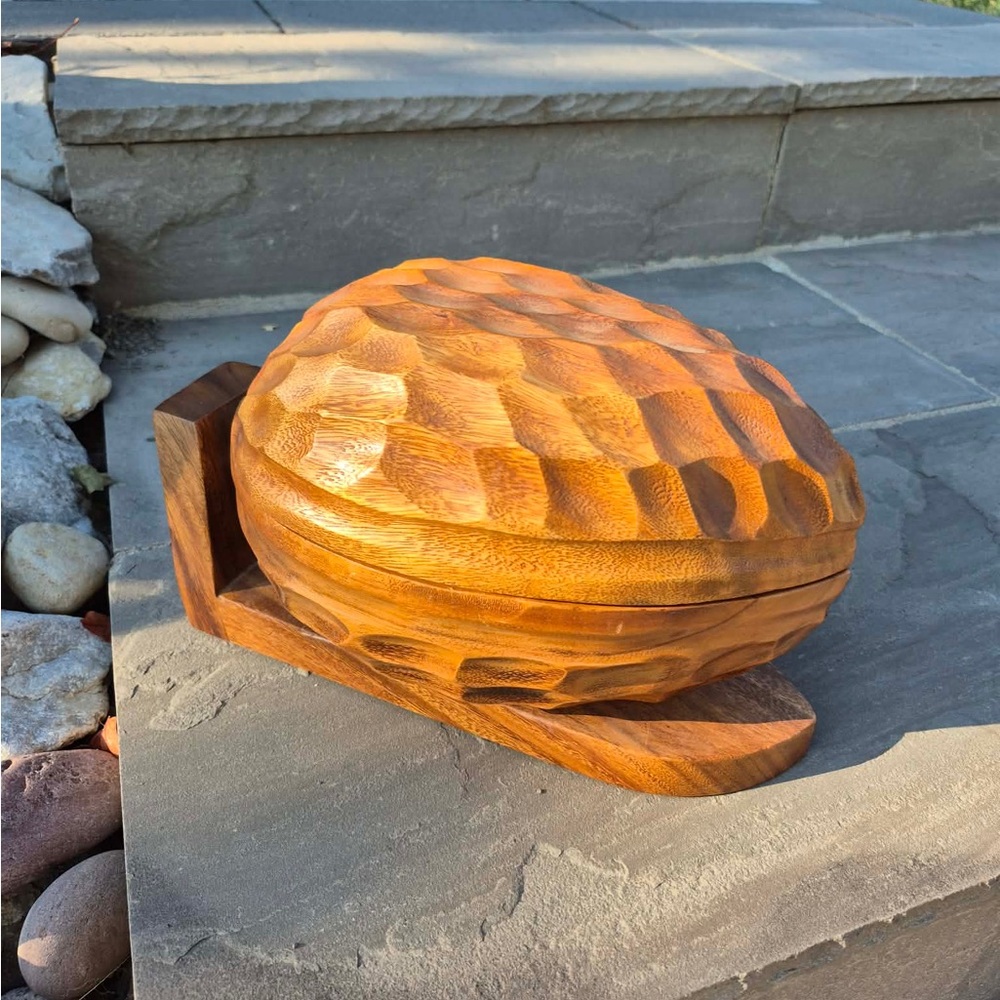Vintage Hand Carved Wooden Walnut Clamshell Accent Bowl Stand Philippines MCM
